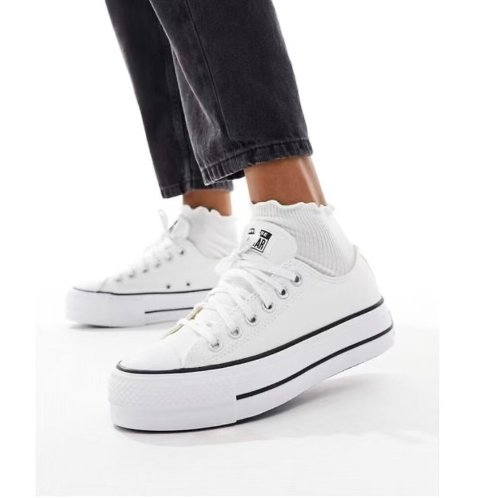 White Platform Low-Top Athletic Sneakers